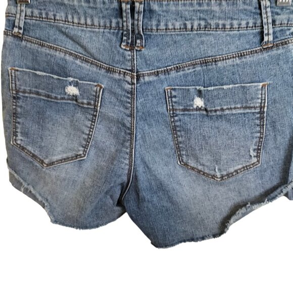 (1061)Black Daisy High Waisted Floral Print Denim Shorts Size 7/28 (Jr) - Picture 3 of 8